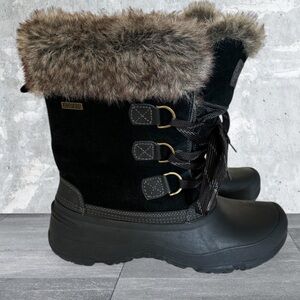 Khombu Women's The Slope Winter Snow Boots Size 9 Lace Up Faux Fur Black